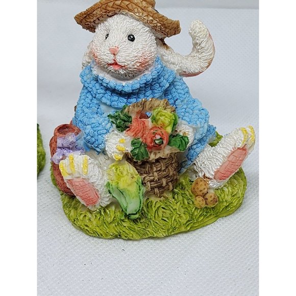 2 Easter Bunny Multicolored Porcelain Rabbit Home Decor Shelf Sitter - Picture 15 of 16